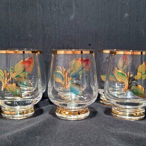 VTG 6pc Hand painted Rose Aperitif Shot Cordial Glasses